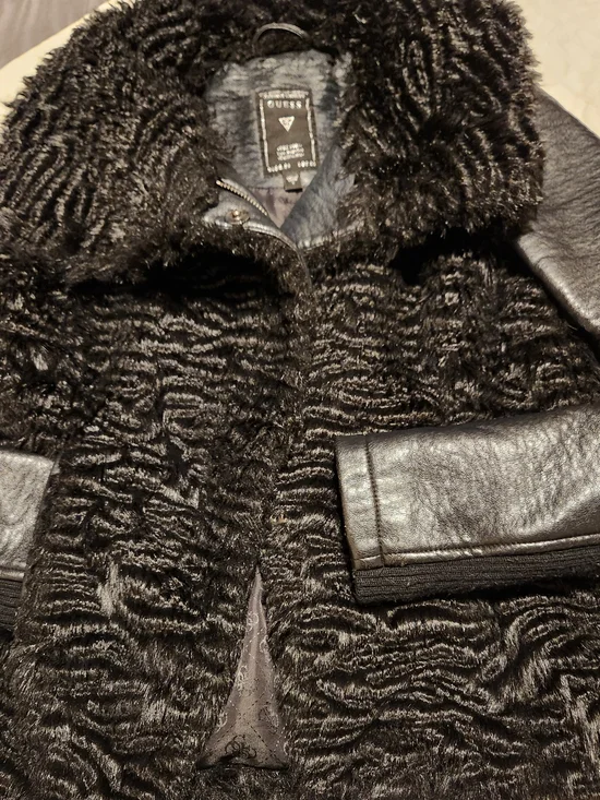 Guess Black Faux Fur & Leather Women's Jacket - Picture 7 of 8